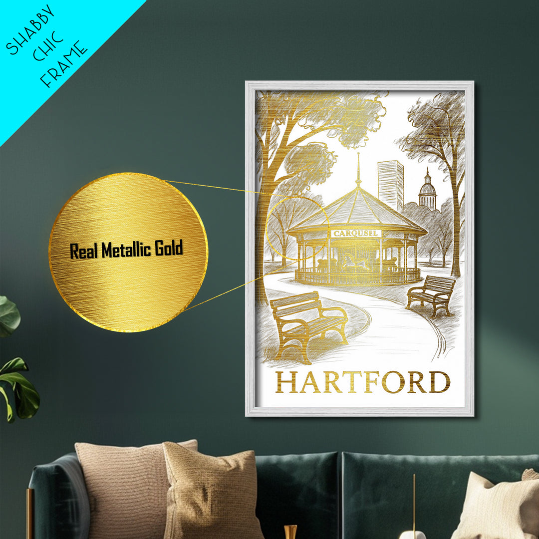 Hartford Connecticut art, Metallic Gold Art, Travel Art Prints, Metal Art, Wood Framed Art, Adventure Lover Gift, Traveler Gift
