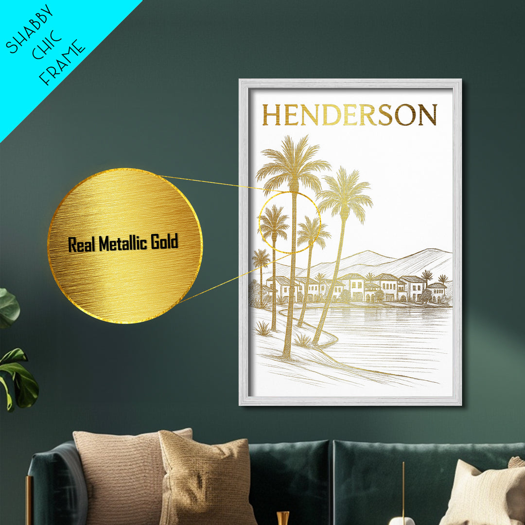 Henderson Nevada travel, Metallic Gold Print, College Dorm Décor, Metal Art, Wood Framed Art, Graduation Travel Gift, Traveler Gift