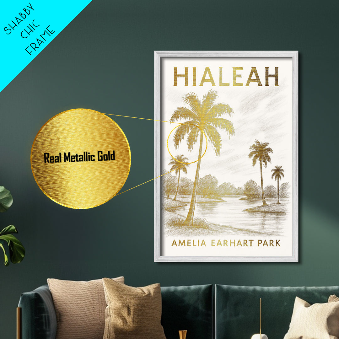 Hialeah Florida travel, Metallic Gold Print, Closing Gift, Metal Art, Wood Framed Art, Anniversary Travel Gift, Retirement Travel Gift