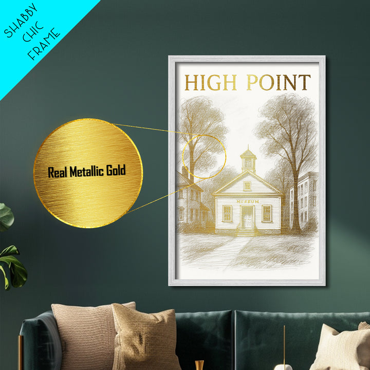 High Point North Carolina travel, Metallic Gold Print, Modern House Art, Metal Art, Wood Framed Art, Wanderlust Gift, Travel Art Prints