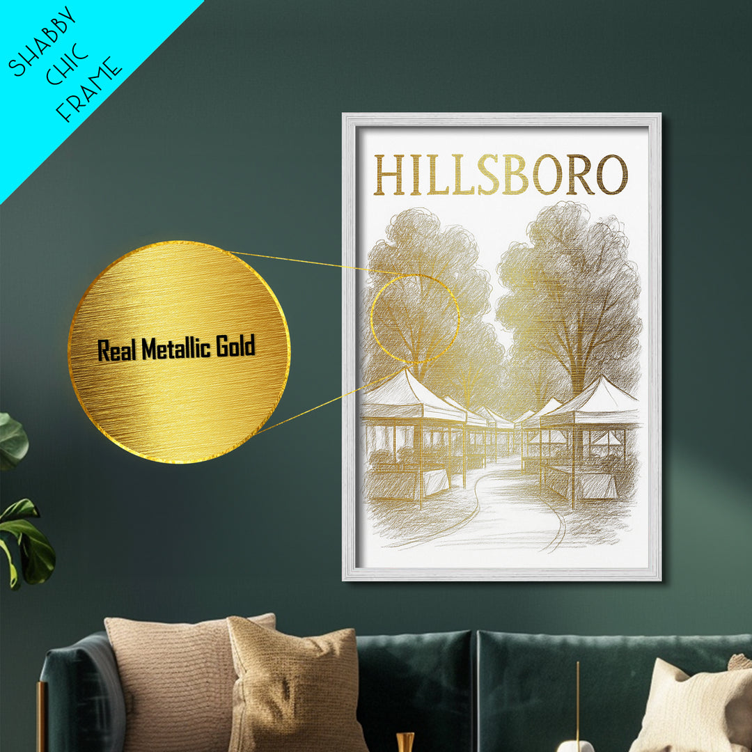 Hillsboro Oregon travel, Metallic Gold Print, Modern House Art, Metal Art, Wood Framed Art, Traveler Gift, Destination Gift
