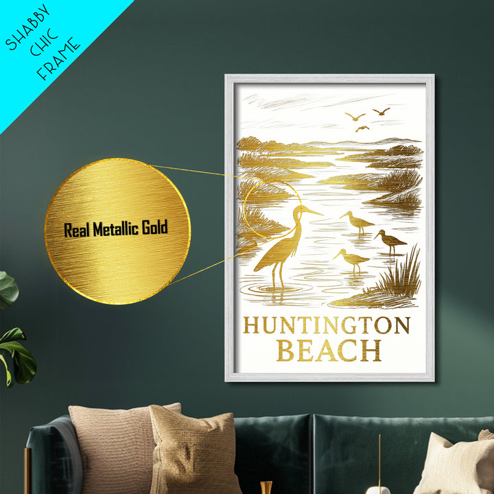 Huntington Beach California art, Metallic Gold Art, Travel Art Prints, Metal Art, Wood Framed Art, Adventure Lover Gift, Traveler Gift