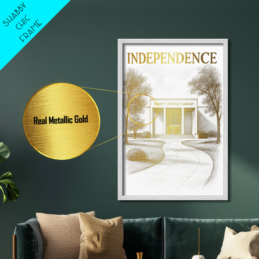 Independence Missouri travel, Metallic Gold Print, College Dorm Décor, Metal Art, Wood Framed Art, Graduation Travel Gift, Traveler Gift
