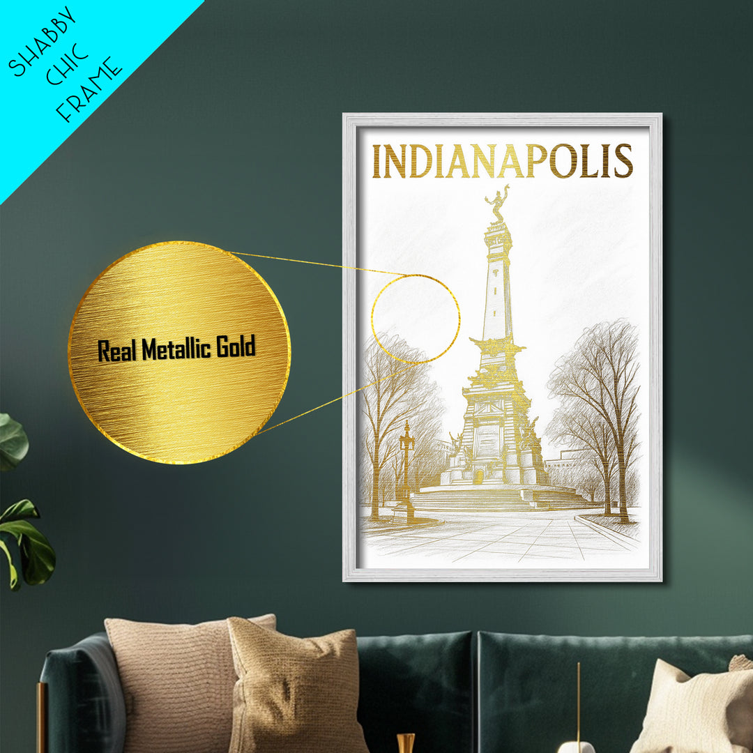 Indianapolis Indiana travel, Metallic Gold Print, Modern House Art, Metal Art, Wood Framed Art, Wanderlust Gift, Travel Art Prints