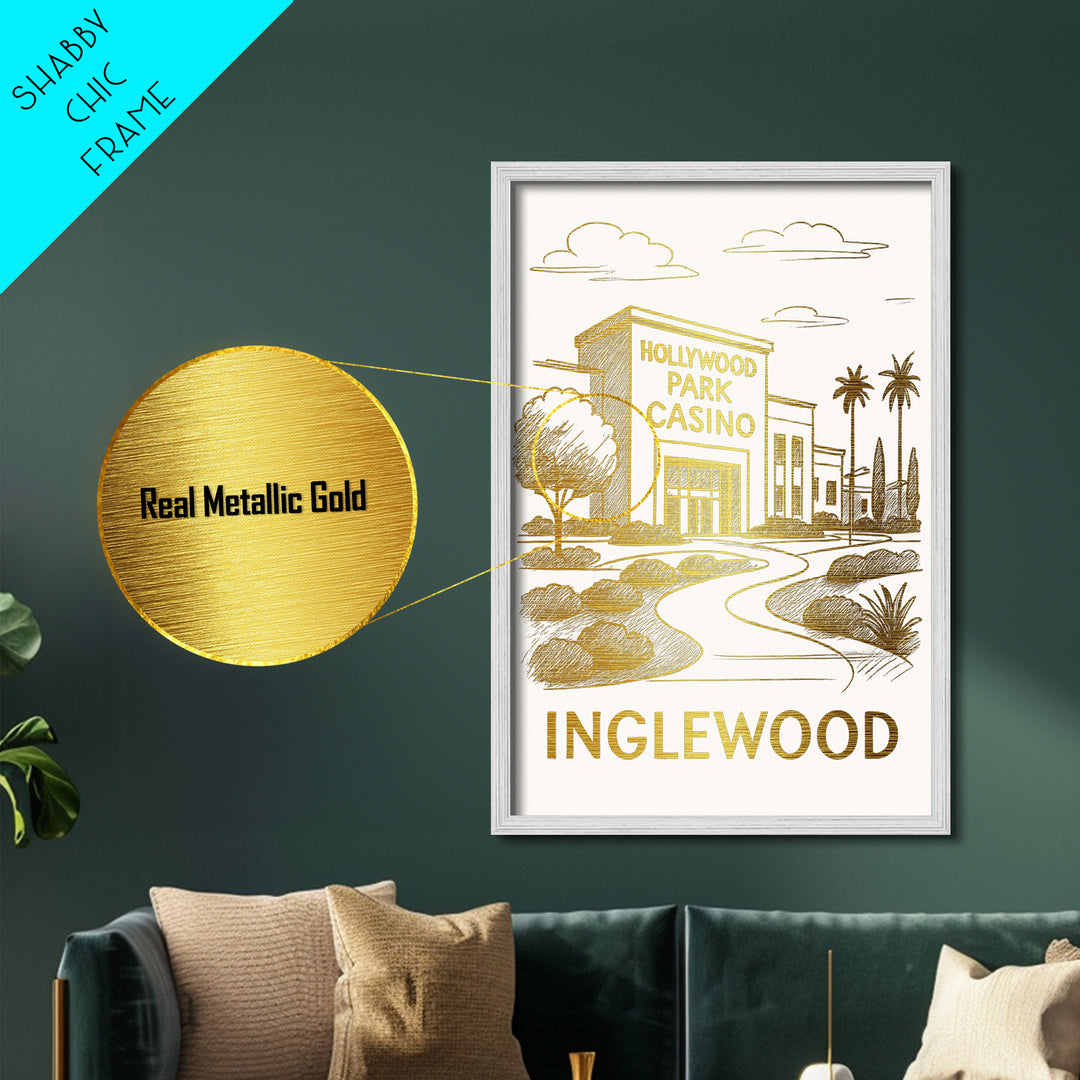 Inglewood California art, Metallic Gold Art, Modern House Art, Metal Art, Wood Framed Art, Graduation Travel Gift, Travel Gift