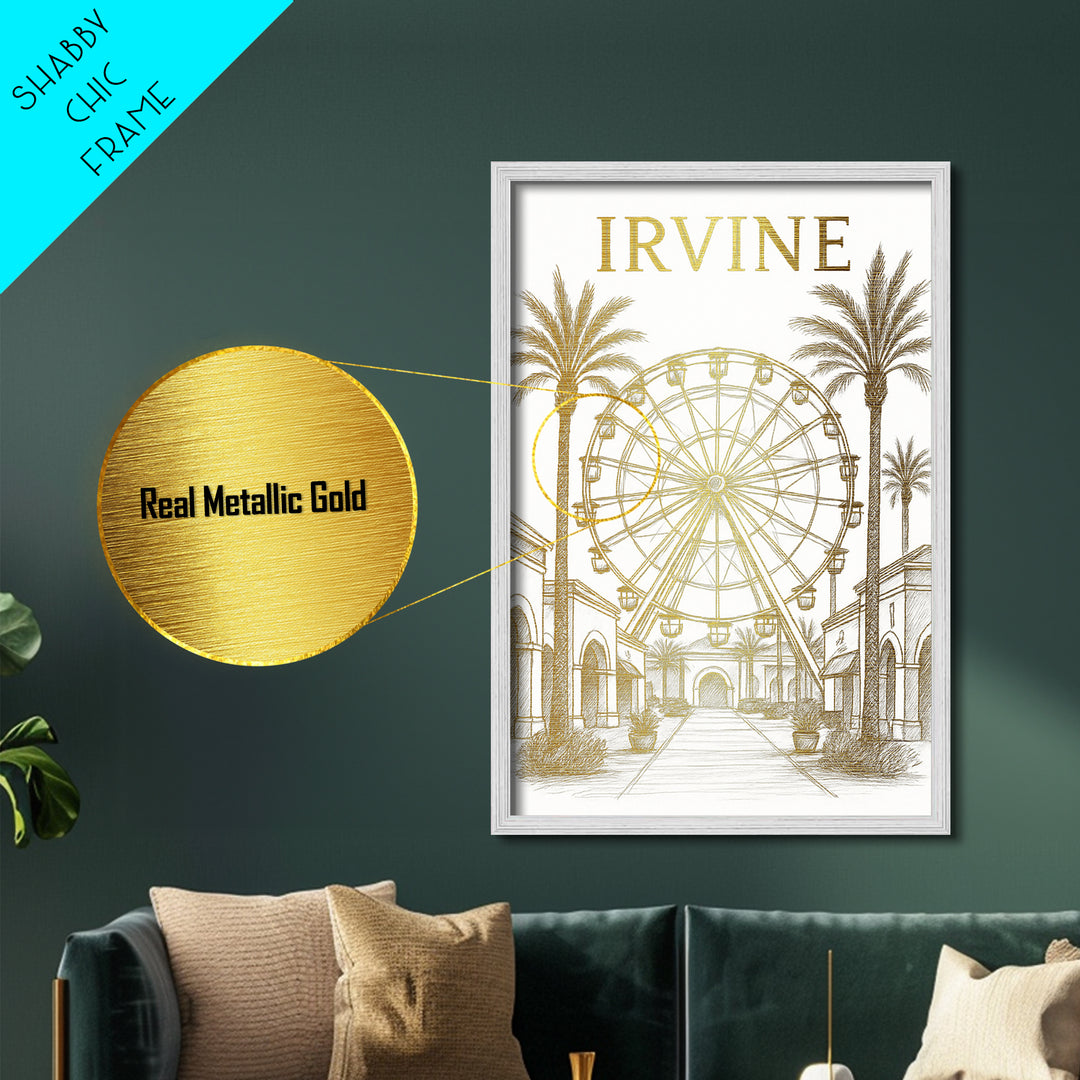 Irvine California travel, Metallic Gold Print, College Dorm Décor, Metal Art, Wood Framed Art, Graduation Travel Gift, Traveler Gift