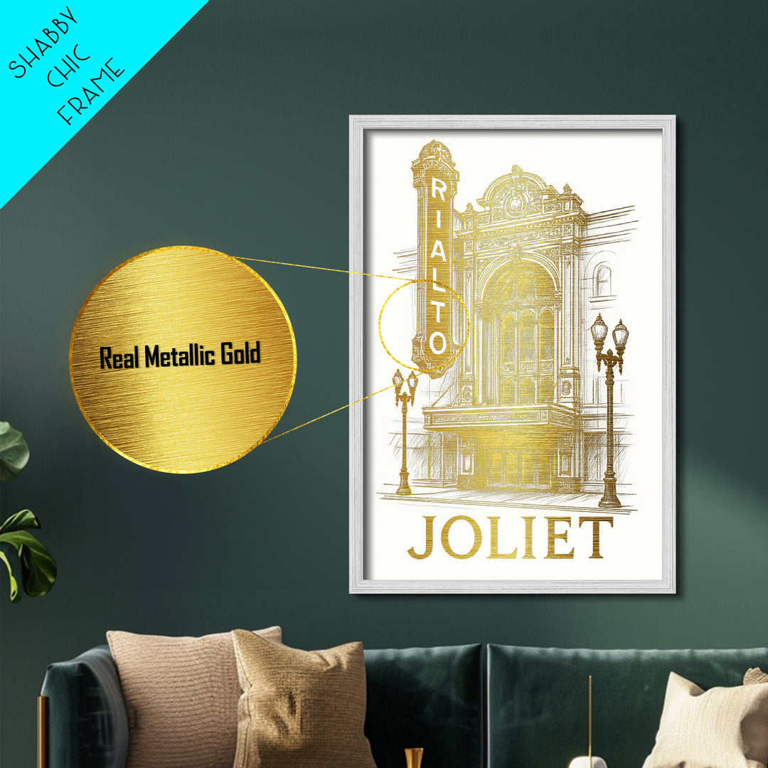 Joliet Illinois art, Metallic Gold Art, Best Friend Gifts, Metal Art, Wood Framed Art, Birthday Travel Gift, Destination Gift