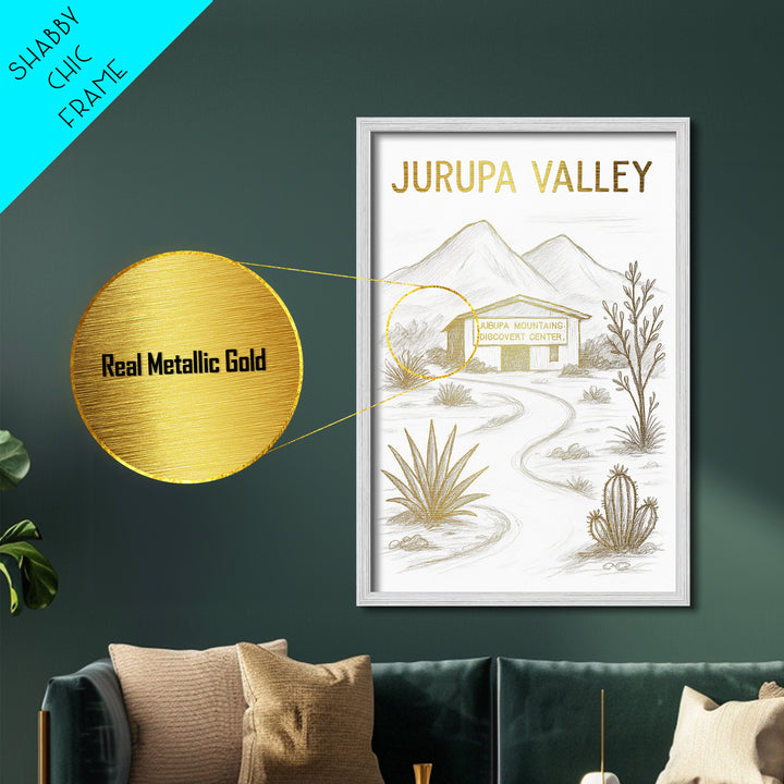 Jurupa Valley California travel, Metallic Gold Print, Modern Skyline Wall Print, Metal Art, Wood Framed Art, Adventure Lover Gift