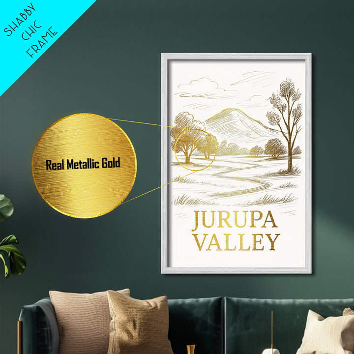 Jurupa Valley California art, Metallic Gold Art, Housewarming Gift, Metal Art, Wood Framed Art, Newlywed Travel Gift, Honeymoon Gift