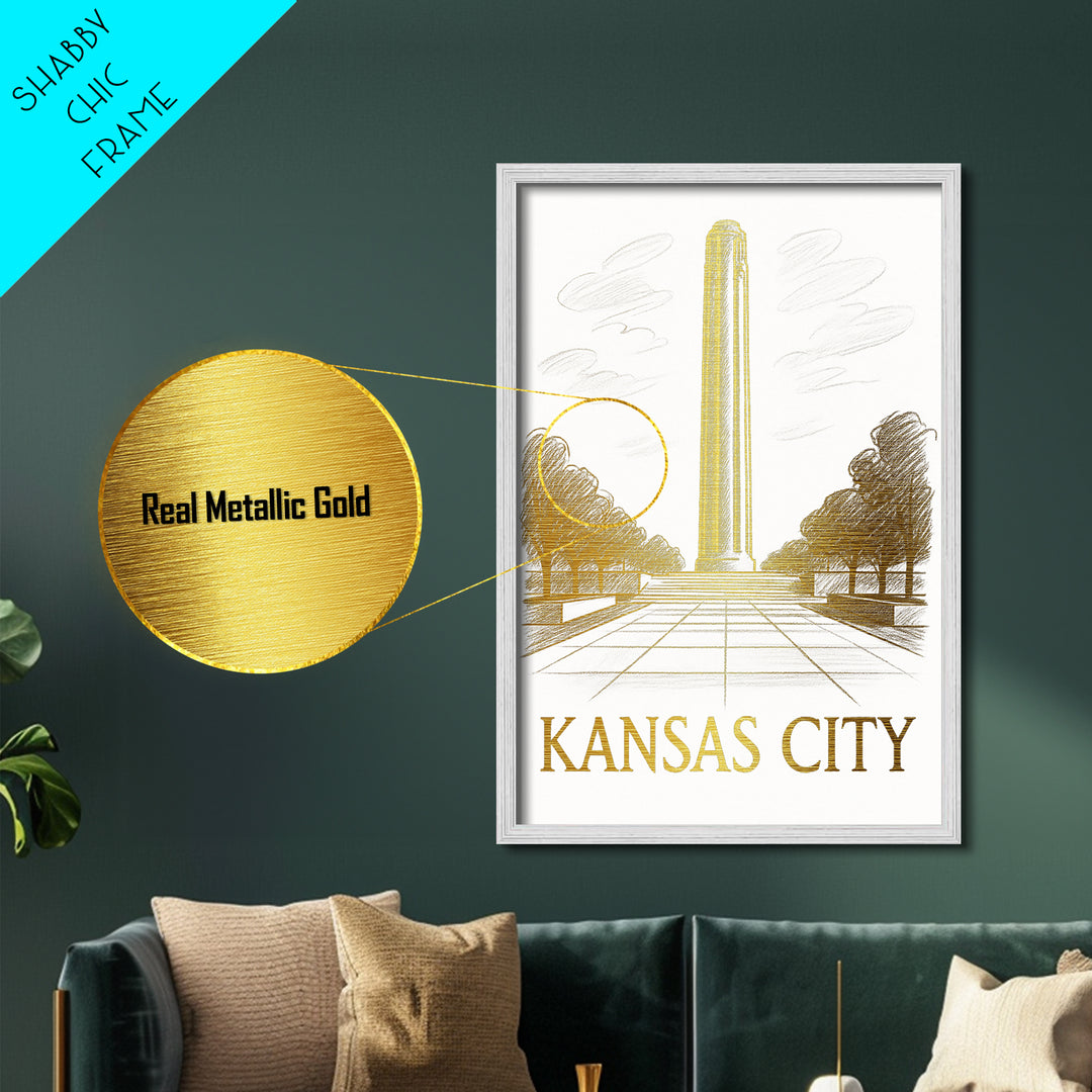 Kansas City Kansas travel, Metallic Gold Print, Modern House Art, Metal Art, Wood Framed Art, Wanderlust Gift, Travel Art Prints