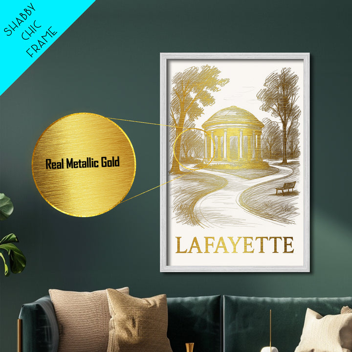 Lafayette Louisiana art, Metallic Gold Art, Office Decor, Metal Art, Wood Framed Art, Graduation Travel Gift, Destination Gift