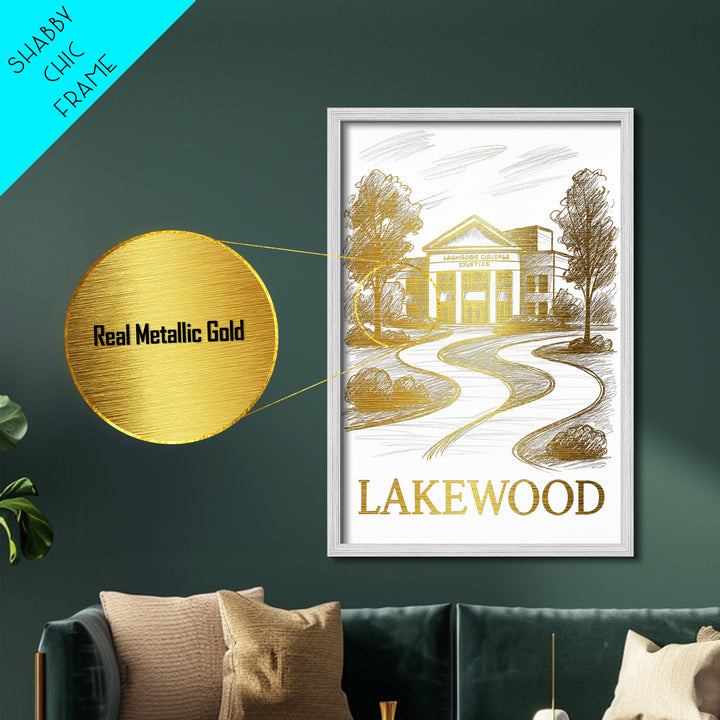 Lakewood California art, Metallic Gold Art, Best Friend Gifts, Metal Art, Wood Framed Art, Birthday Travel Gift, Destination Gift