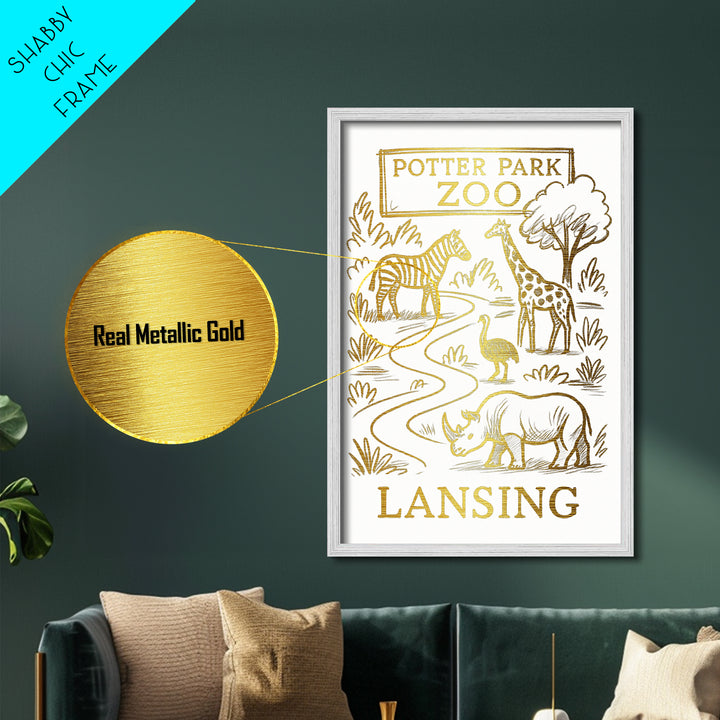 Lansing Michigan travel, Metallic Gold Print, Closing Gift, Metal Art, Wood Framed Art, Anniversary Travel Gift, Retirement Travel Gift