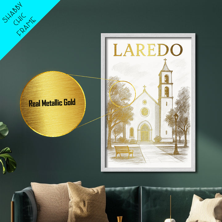 Laredo Texas travel, Metallic Gold Print, Modern House Art, Metal Art, Wood Framed Art, Wanderlust Gift, Travel Art Prints