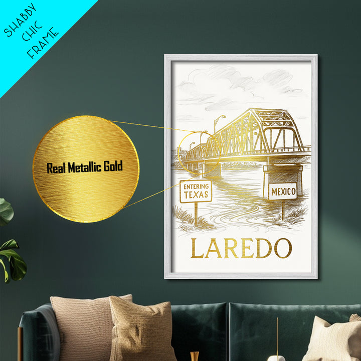 Laredo Texas art, Metallic Gold Art, Travel Art Prints, Metal Art, Wood Framed Art, Adventure Lover Gift, Traveler Gift