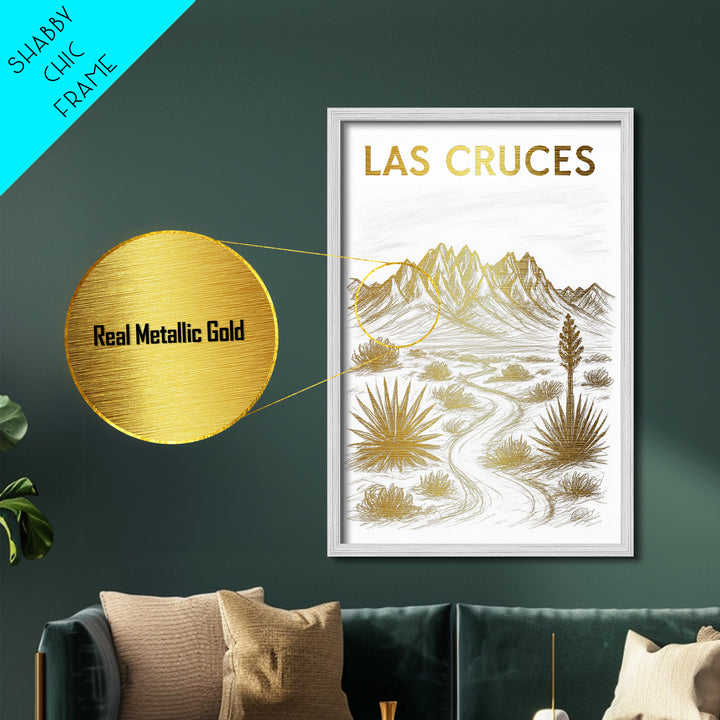 Las Cruces New Mexico travel, Metallic Gold Print, Modern House Art, Metal Art, Wood Framed Art, Traveler Gift, Destination Gift