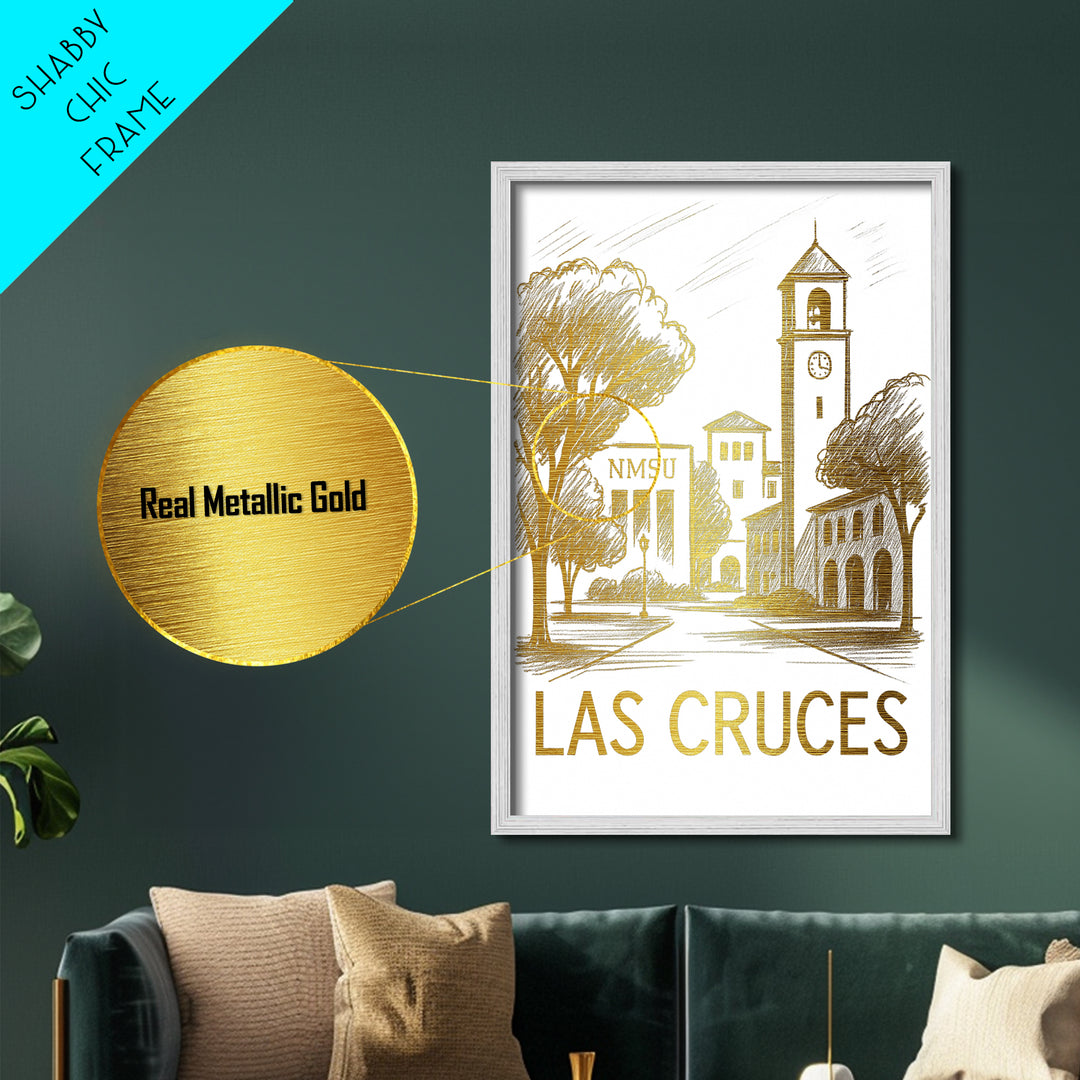 Las Cruces New Mexico art, Metallic Gold Art, Modern House Art, Metal Art, Wood Framed Art, Graduation Travel Gift, Travel Gift