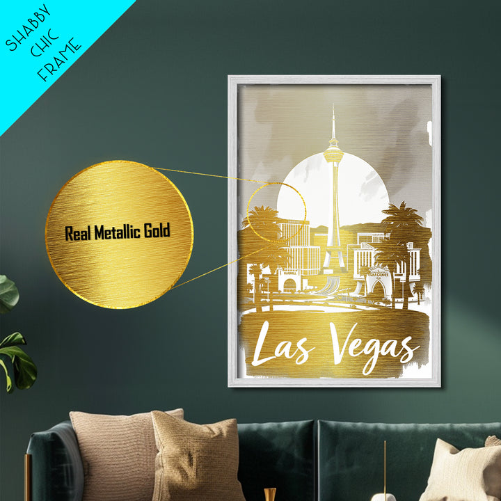 Las Vegas Nevada travel, Metallic Gold Print, College Dorm Décor, Metal Art, Wood Framed Art, Graduation Travel Gift, Traveler Gift