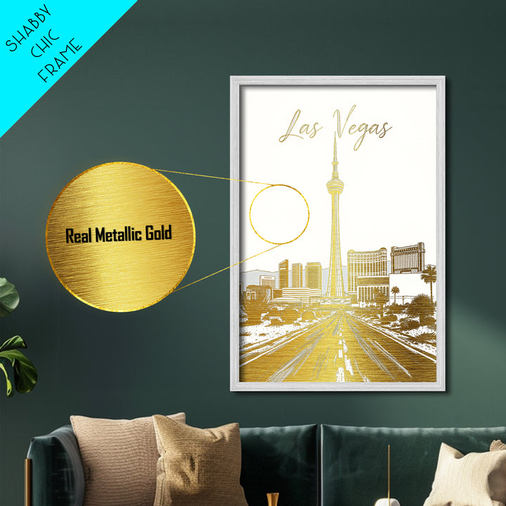 Las Vegas Nevada art, Metallic Gold Art, Best Friend Gifts, Metal Art, Wood Framed Art, Birthday Travel Gift, Destination Gift