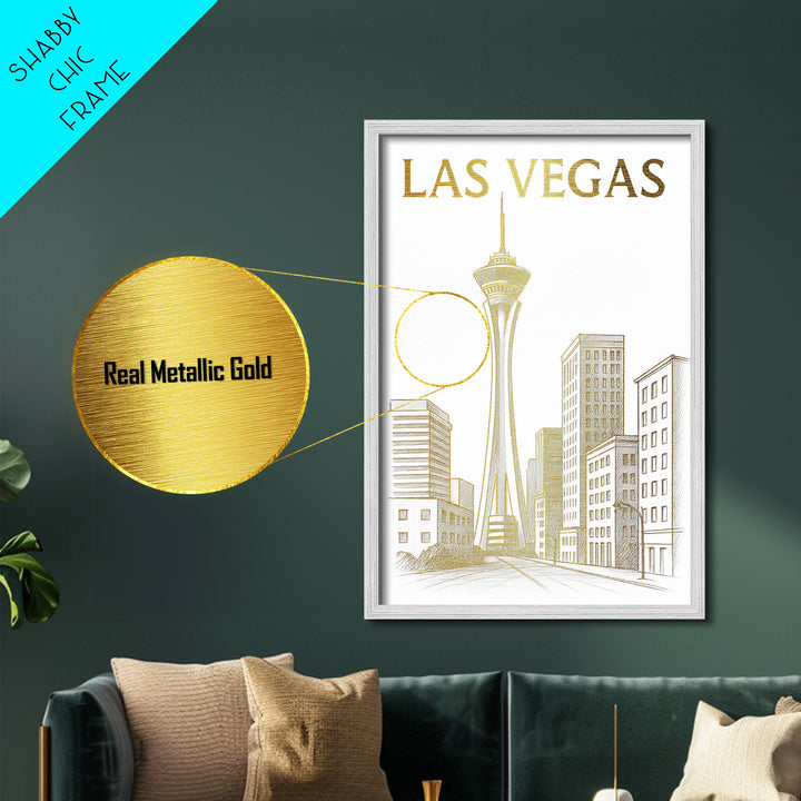 Las Vegas Nevada art, Metallic Gold Art, Housewarming Gift, Metal Art, Wood Framed Art, Newlywed Travel Gift, Honeymoon Gift