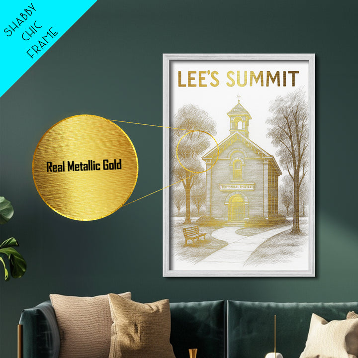 Lee’s Summit Missouri travel, Metallic Gold Print, Modern House Art, Metal Art, Wood Framed Art, Wanderlust Gift, Travel Art Prints