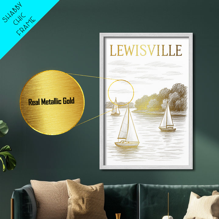 Lewisville Texas art, Metallic Gold Art, Modern House Art, Metal Art, Wood Framed Art, Graduation Travel Gift, Travel Gift