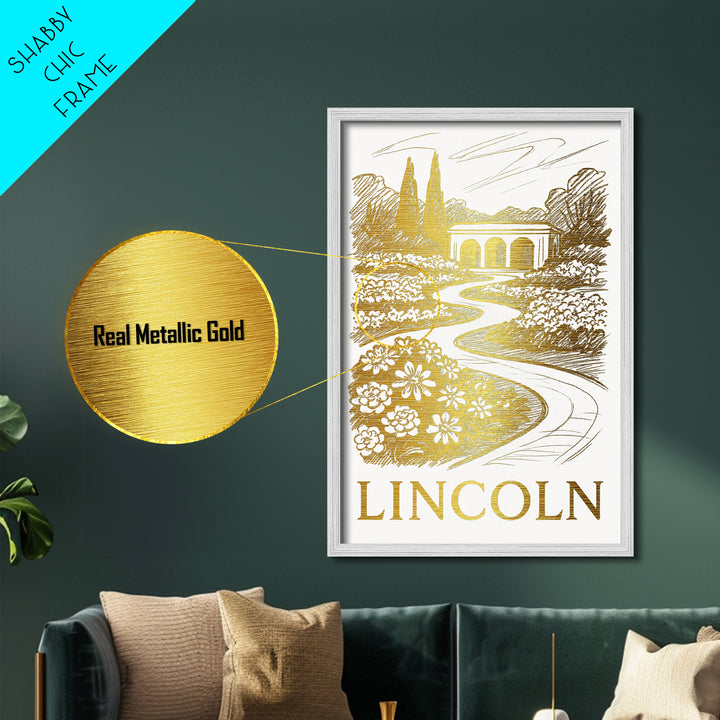 Lincoln Nebraska art, Metallic Gold Art, Housewarming Gift, Metal Art, Wood Framed Art, Newlywed Travel Gift, Honeymoon Gift