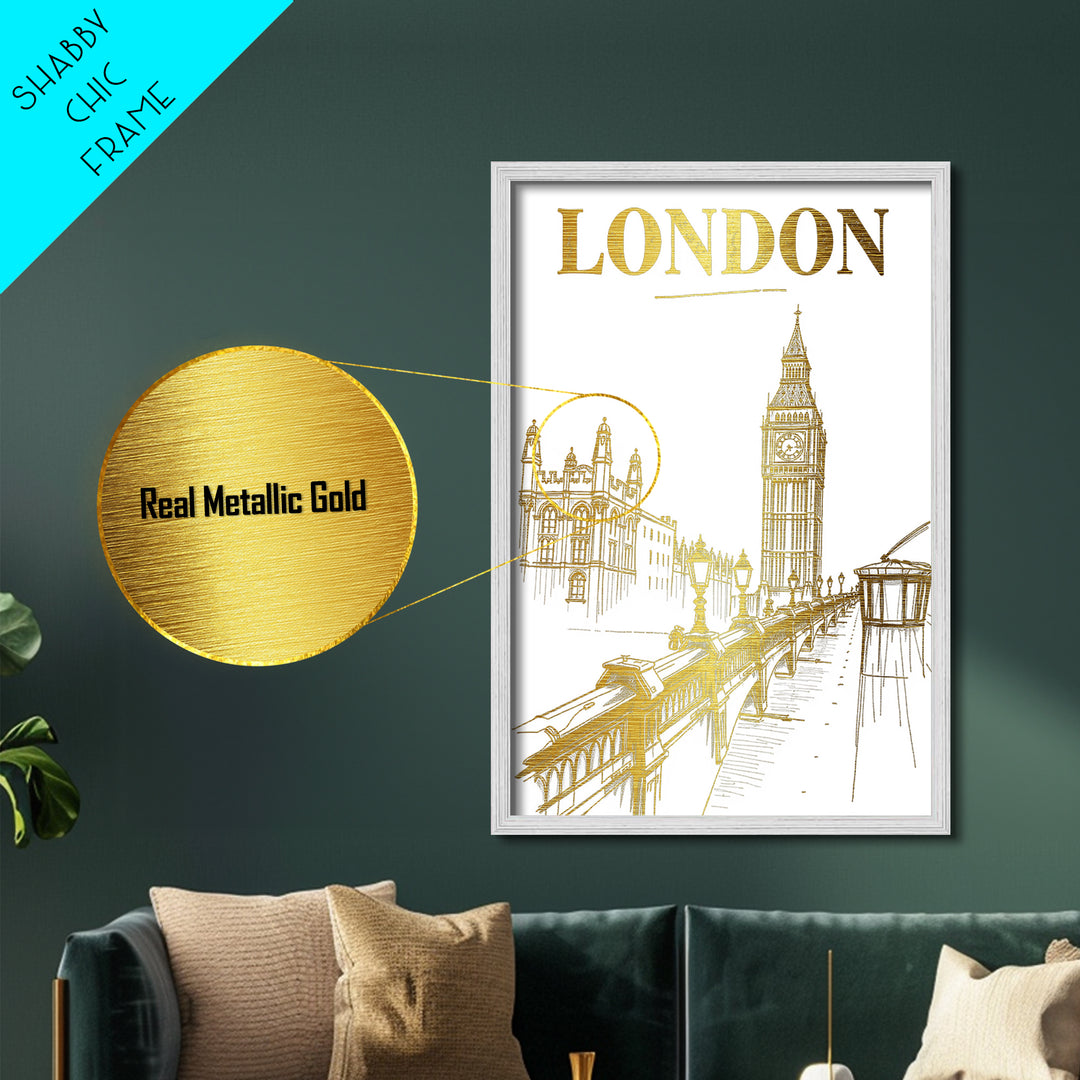 London travel, Metallic Gold Print, Modern House Art, Metal Art, Wood Framed Art, Best Friend Gifts, Wanderlust Gift