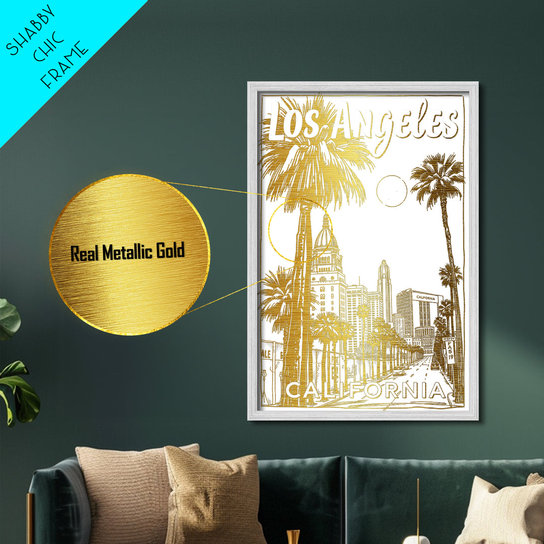 Los Angeles California art, Metallic Gold Art, Best Friend Gifts, Metal Art, Wood Framed Art, Birthday Travel Gift, Destination Gift