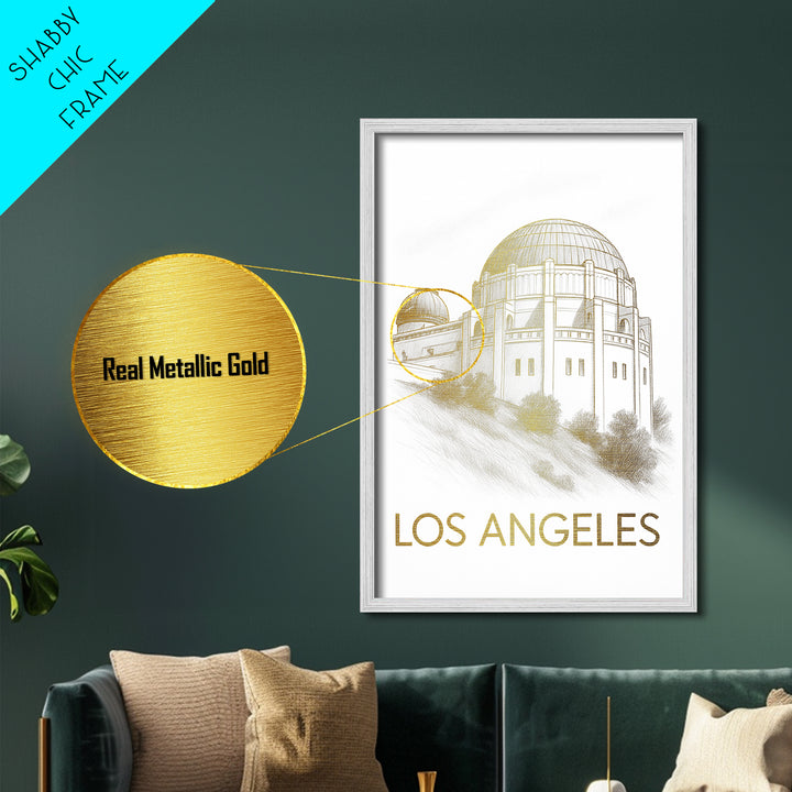 Los Angeles California travel, Metallic Gold Print, Closing Gift, Metal Art, Wood Framed Art, Anniversary Travel Gift, Traveler Gift