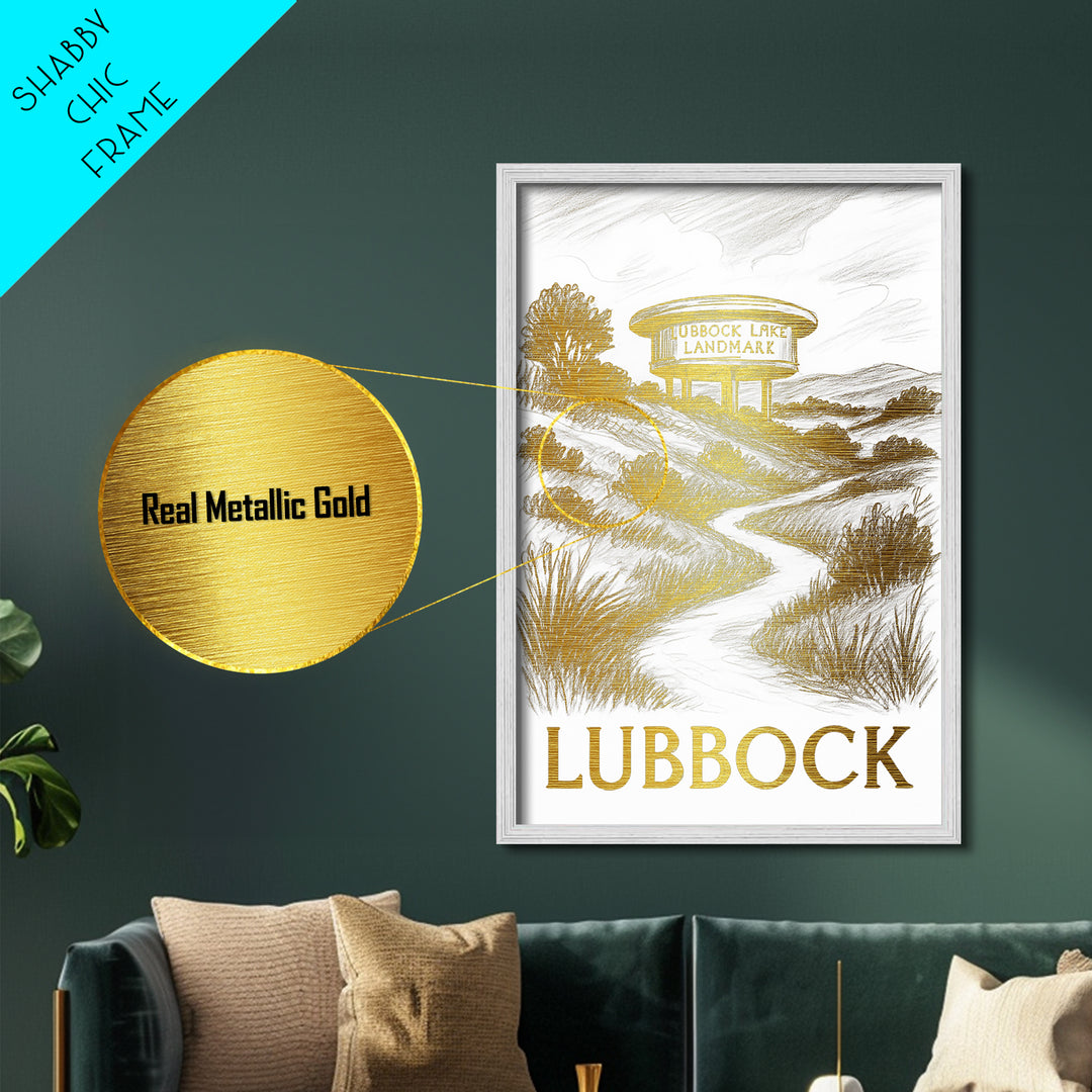 Lubbock Texas art, Metallic Gold Art, College Dorm Décor, Metal Art, Wood Framed Art, Graduation Travel Gift