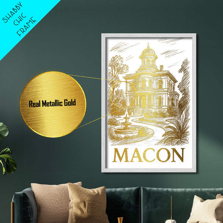 Macon Georgia art, Metallic Gold Art, Closing Gift, Metal Art, Wood Framed Art, Anniversary Travel Gift
