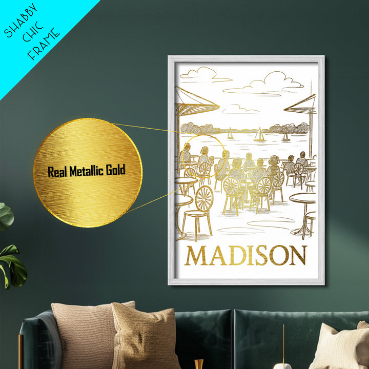 Madison Wisconsin travel, Metallic Gold Print, Modern House Art, Metal Art, Wood Framed Art, Wanderlust Gift