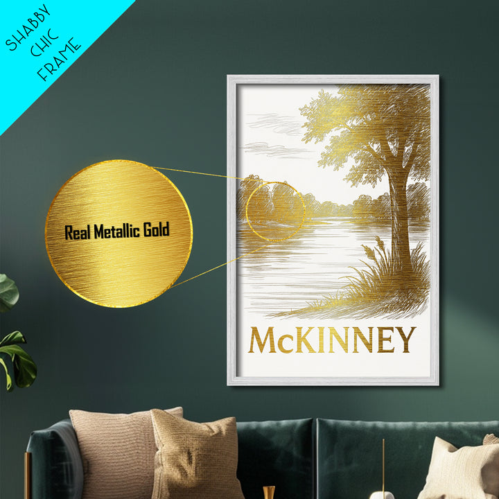 McKinney Texas travel, Metallic Gold Print, Modern Skyline Wall Print, Metal Art, Wood Framed Art, Adventure Lover Gift