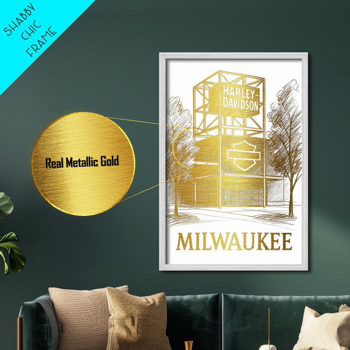 Milwaukee Wisconsin travel, Metallic Gold Print, College Dorm Décor, Metal Art, Wood Framed Art, Graduation Travel Gift