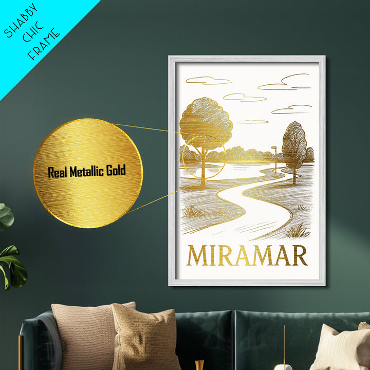 Miramar Florida travel, Metallic Gold Print, Closing Gift, Metal Art, Wood Framed Art, Anniversary Travel Gift