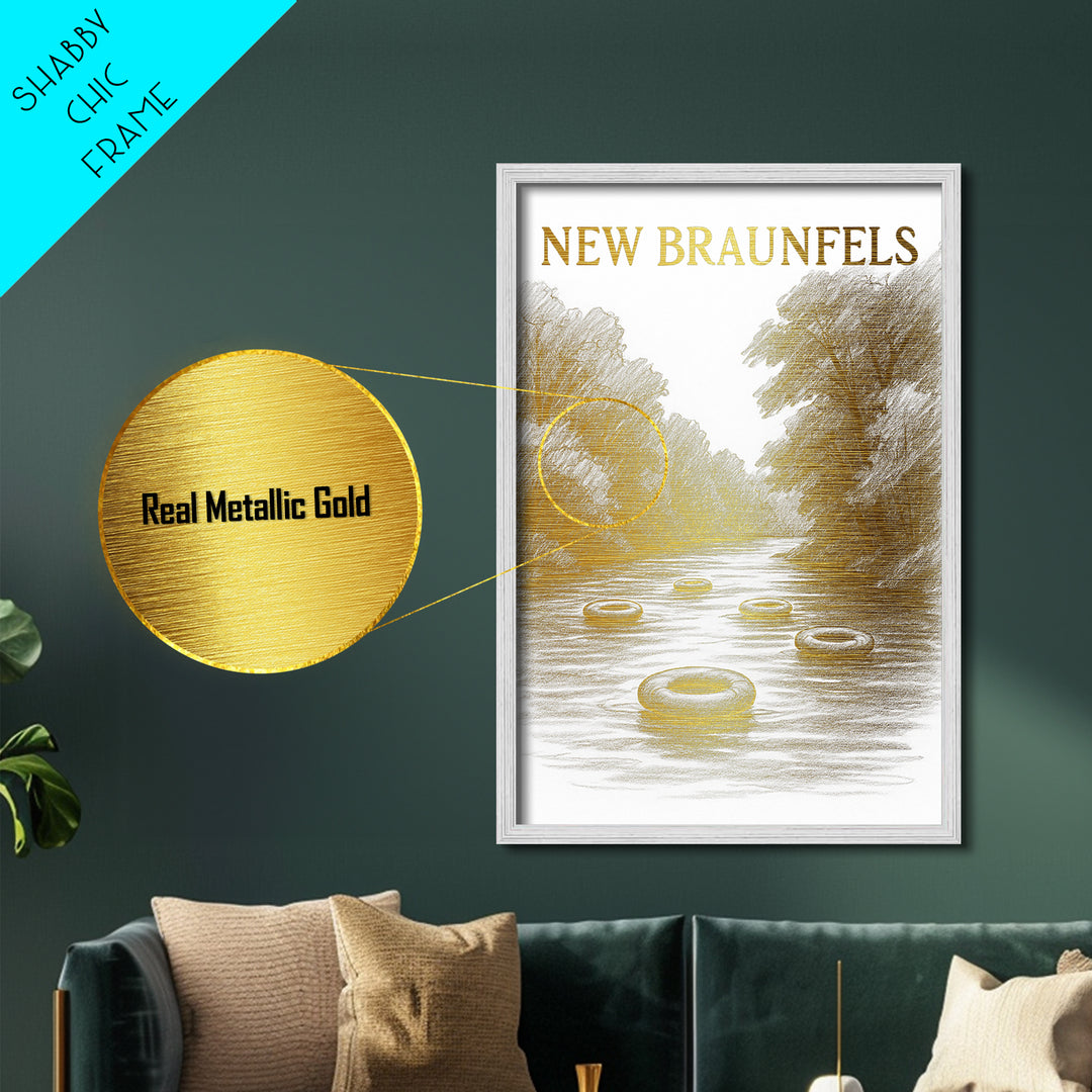 New Braunfels Texas travel, Metallic Gold Print, College Dorm Décor, Metal Art, Wood Framed Art, Graduation Travel Gift, Traveler Gift