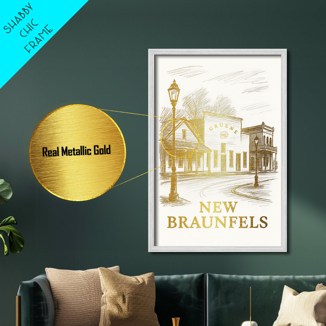New Braunfels Texas art, Metallic Gold Art, Best Friend Gifts, Metal Art, Wood Framed Art, Birthday Travel Gift, Destination Gift