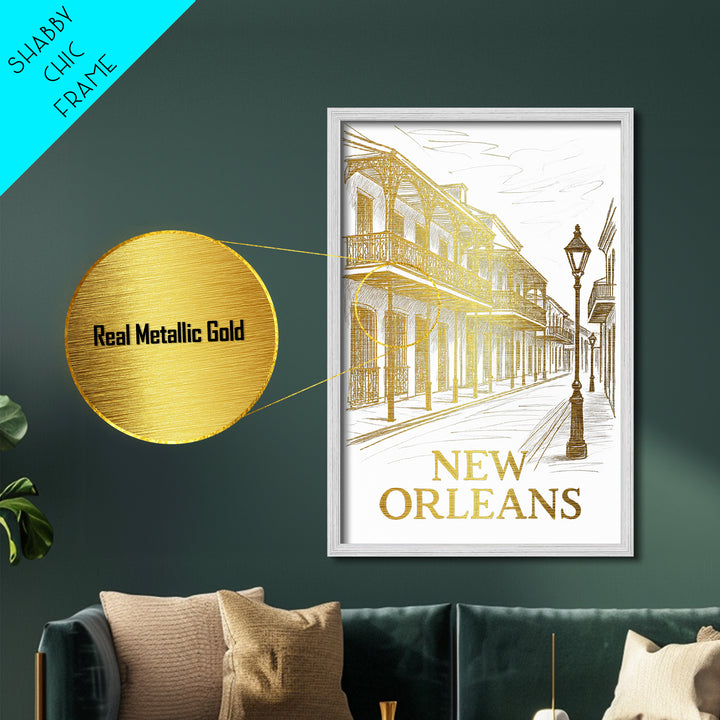 New Orleans Louisiana art, Metallic Gold Art, Office Decor, Metal Art, Wood Framed Art, Graduation Travel Gift, Destination Gift