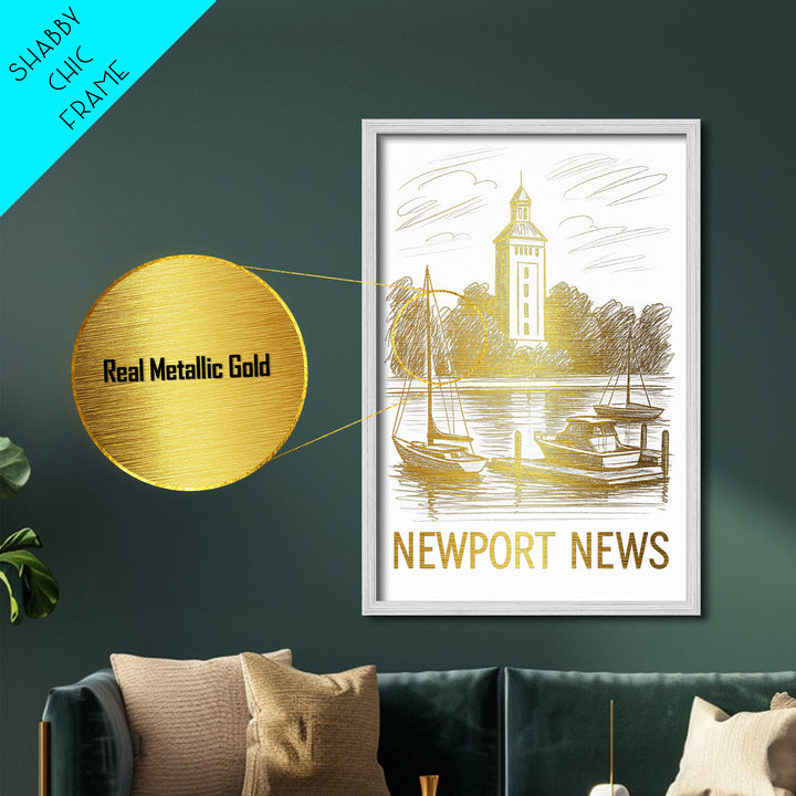 Newport News Virginia art, Metallic Gold Art, Travel Art Prints, Metal Art, Wood Framed Art, Adventure Lover Gift, Traveler Gift