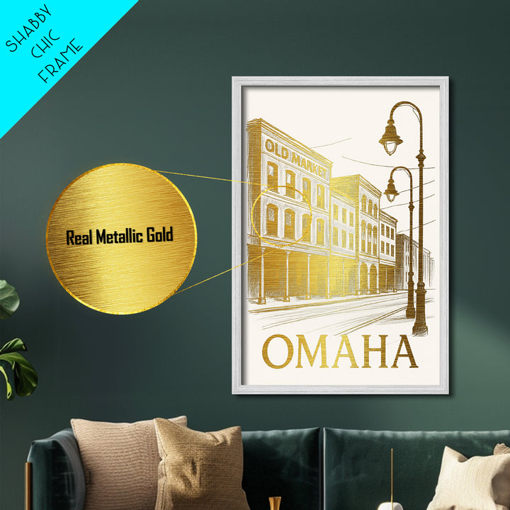 Omaha Nebraska art, Metallic Gold Art, Modern House Art, Metal Art, Wood Framed Art, Graduation Travel Gift, Travel Gift