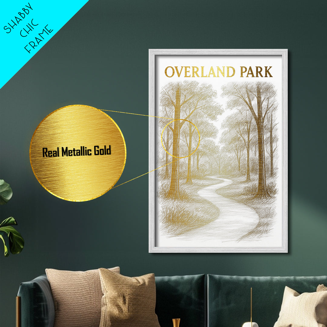 Overland Park Kansas travel, Metallic Gold Print, Modern House Art, Metal Art, Wood Framed Art, Wanderlust Gift, Travel Art Prints