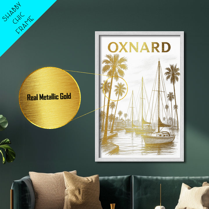 Oxnard California travel, Metallic Gold Print, Modern House Art, Metal Art, Wood Framed Art, Traveler Gift, Destination Gift