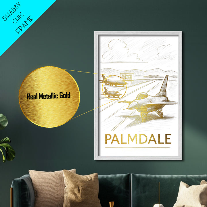 Palmdale California art, Metallic Gold Art, Housewarming Gift, Metal Art, Wood Framed Art, Newlywed Travel Gift, Honeymoon Gift