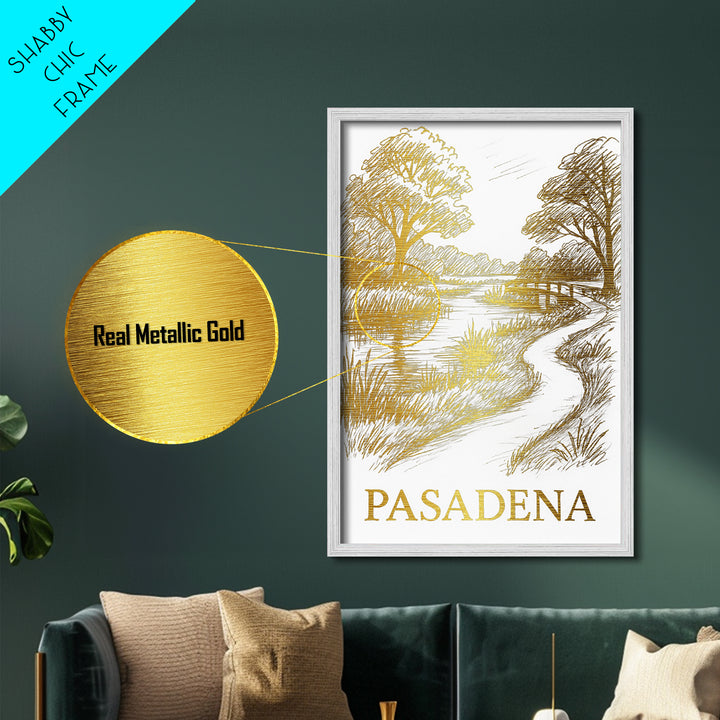 Pasadena Texas travel, Metallic Gold Print, Modern House Art, Metal Art, Wood Framed Art, Wanderlust Gift, Travel Art Prints