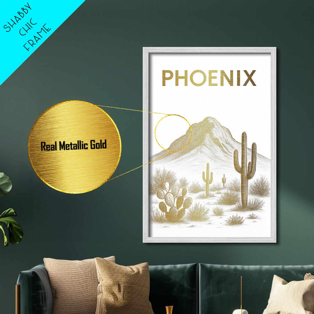 Phoenix Arizona art, Metallic Gold Art, Best Friend Gifts, Metal Art, Wood Framed Art, Birthday Travel Gift, Destination Gift
