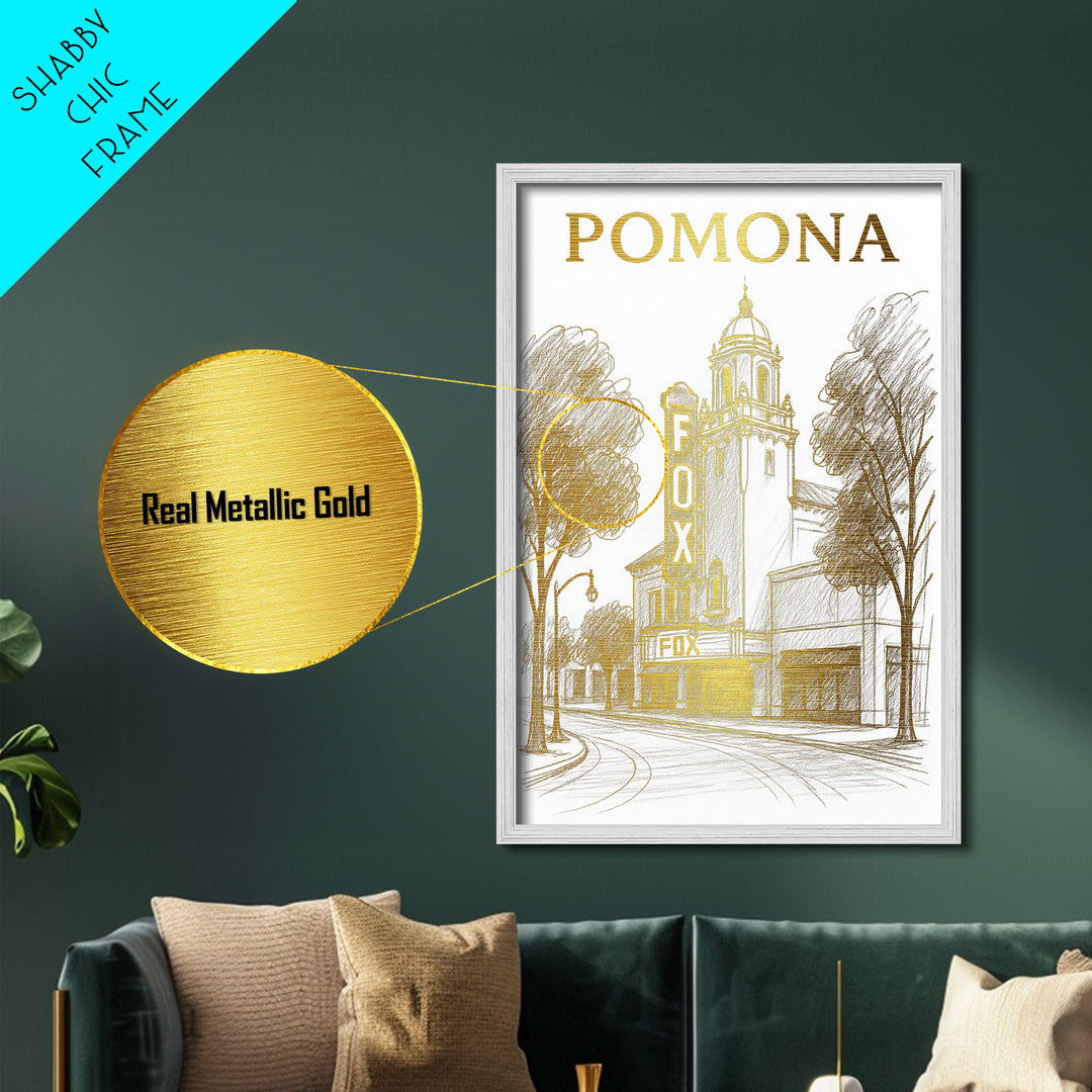 Pomona California travel, Metallic Gold Print, Modern House Art, Metal Art, Wood Framed Art, Wanderlust Gift, Travel Art Prints