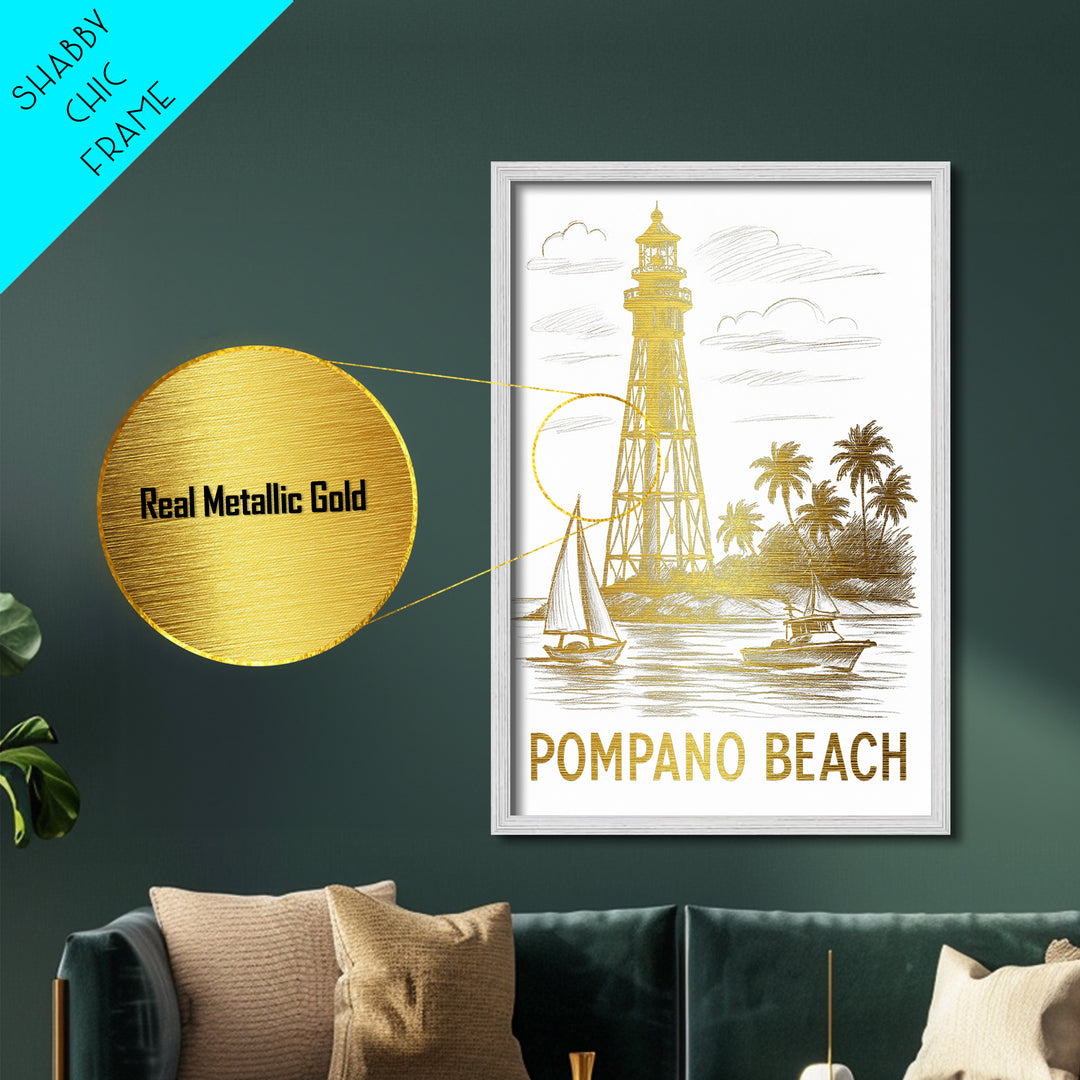 Pompano Beach Florida art, Metallic Gold Art, Modern House Art, Metal Art, Wood Framed Art, Graduation Travel Gift, Travel Gift