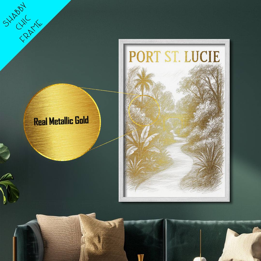Port St Lucie Florida travel, Metallic Gold Print, Modern Skyline Wall Print, Metal Art, Wood Framed Art, Adventure Lover Gift, Travel Gift