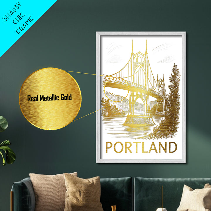 Portland Oregon art, Metallic Gold Art, Best Friend Gifts, Metal Art, Wood Framed Art, Birthday Travel Gift, Destination Gift